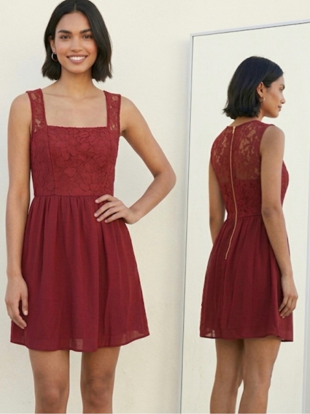 Urban Outfitters Vintage Cooperative Burgundy Lace Bodice Mini Dress